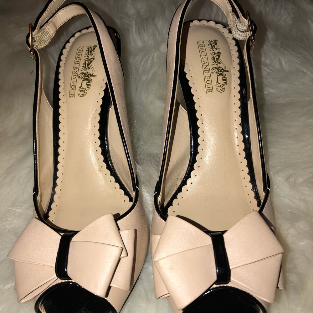 Tan and black heels